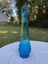 L. E. Smith Swung Vase Peacock Blue 15