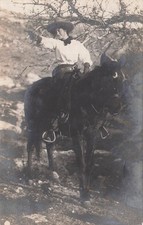 Cowgirl on Horseback with Pistol Western Woman w/ Note on Back RPPC Berkely CA picture