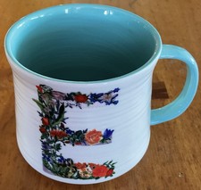 Anthropolgie Nathalie Lete Monogram Mug Initial “E”  Floral Bird picture