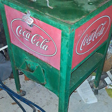 Vintage Coca-Cola Metal Cooler Chest Green Red White w/ Coca-Cola Logos  picture