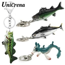 Realistic Fisherman Fish Keychain Bass Tuna Salmon Key Ring Fishing Lover Gift picture