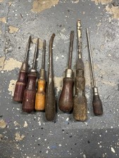 Lot of 7 Vintage Antique Wooden Handled Screwdrivers Flat Heads Tools picture