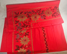 VTG 1960s MCM Christmas Tablecloth Poinsettia Fir Cones Large Cotton 96