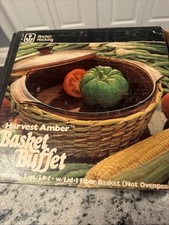Anchor Hocking Harvest Amber Basket Buffet 10 in Glass Pie Plate + Fiber Basket picture