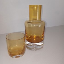 Vintage MCM Krosno Amber Glass Tumble-up Carafe and Tumbler Set Poland Bar-ware picture