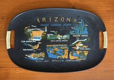 Vintage Arizona Rolling Tray Black Hard Plastic Plastic State Souvenir 18” Japan picture