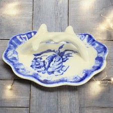 Antique Staffordshire Ironstone Lid Porcelain Flow Blue Rose Made in England VTG picture
