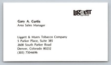 Vintage Business Card Liggett Group Meyers Tobacco Denver Colorado Gary Curtis picture