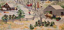 VTG Grandma MoseS Riverdale Fabric Wagon Ride Snow Barn Farmhouse Kids 44