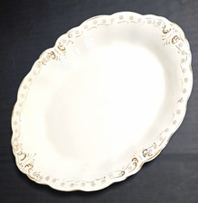 Antique Goodwin Pottery Co 15” Oval Serving Platter White Gold Ironstone Scallop picture