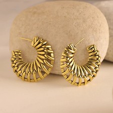 14K Yellow Gold Plated Plain Weave Hoop Earrings Size 1.38x1.18