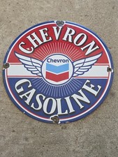 VINTAGE CHEVRON PORCELAIN GAS PUMP SIGN CLASSIC GAS & OIL 12
