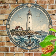 Maritime Lighthouse Nautical Metal Sign Ocean Theme Wall Decor picture