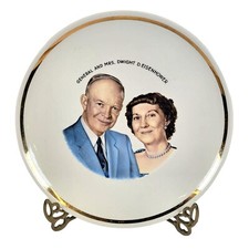 Vtg Plate General & Mrs. Dwight D. Eisenhower Presidential Portrait Gold Trim picture