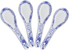5-Inch Porcelain Chinese Knot Blue Floral Soup Spoons Set of 4 picture