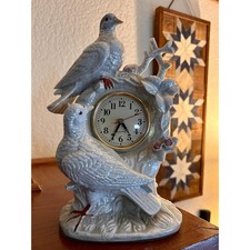 Vintage Eleco Ceramic Dove Clock, Victoria; Pink Roses, MCM Mantel Clock picture