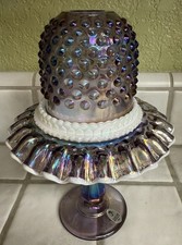 Fenton 95th Purple Carnival Glass Hobnail Snow Crest 3 Piece Pedestal Fairy Lamp picture