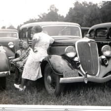 c1935 Indiana 1934 Ford Coupe Car Field Gathering Snapshot Photo Suspenders Vtg picture