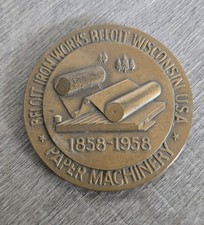 Vintage 1958 Beloit Iron Works Centennial Bronze-Tone Paper Machinery Medallion picture