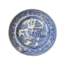 Staffordshire Willow 10 in. Plate-Blue & White-19th c. New Town Pottery picture