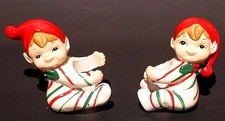 VINTAGE LEFTON XMAS CANDY CANE STRIPE PIXIE ELVES CANDLE HUGGERS FIGURINES READ picture