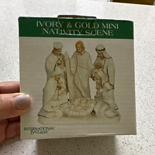International Bazaar Mini Nativity Scene Set Ivory/Gold Mary Joseph Jesus picture