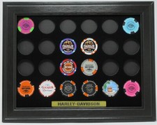 24 HARLEY DAVIDSON POKER CHIPS (NOT INCLUDED) WALL DISPLAY PICTURE FRAME 12