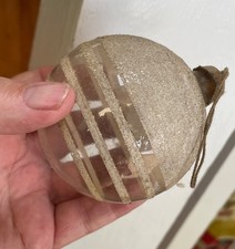 Vintage WWII Unsilvered Glass Christmas Ornament Paper/Metal Cap Striped 1940s picture