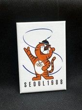 Vintage 1988 Seoul Olympics Tiger Mascot Refrigerator Magnet -  picture