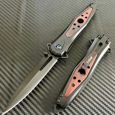 8.75” Wood Black Military Tactical EDC Spring Assisted Open Folding Pocket Knife picture