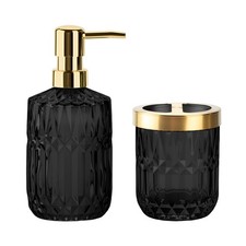RRM Glass Bathroom Toothbrush Holder and Soap Dispenser Set,Black Gold Black picture