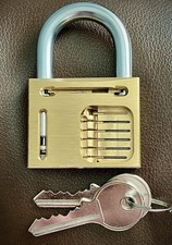 Brass Cutaway Padlock w/ 2 Keys. Locksmith Locksport picture