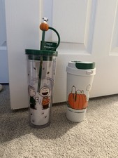 Starbucks Snoopy collection 2 Piece Set.Stainless  Steal To Go Cup & Plastic Cup picture
