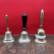 Lot of 3 Vintage Brass Hand Bells w/ Handles 5.75”X 4.5” picture