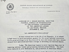 Original 1962 FBI Press Release J. Edgar Hoover Speech Red Scare Communism picture