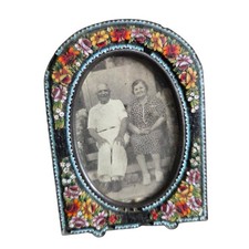 Antique Italian Micro Mosaic Picture Frame With Floral Design and Oval Shape picture