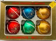 12 Vtg German Stencil Glass Christmas Ornament Handpainted—Starburst Mid Century picture
