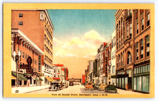 Davenport Iowa IA Second Street View City Buildings Cars Signs Vintage Postcard picture