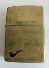 Vintage 1990 Zippo Solid Brass Pipe Lighter, Factory Matched F VI Gold Insert picture