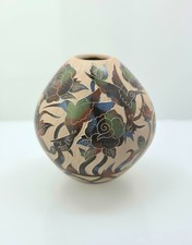 Mata Ortiz Mexican Pottery Diana Loya Floral & Hummingbird Vase 5