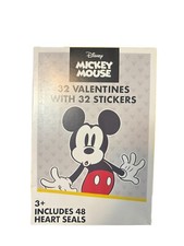 Disney Micky Mouse 32 Valentines With 32 Stickers + 48 Seals, New In Box picture