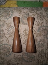 RARE Vintage MCM Wooden Candlestick Pair Swedish Minimalist Design Mid Century picture