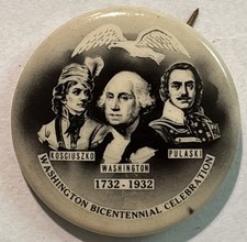 Vintage 1932 George Washington Bicentennial Pinback Button Pulaski & Kosciuszko picture