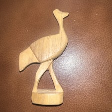 Vintage Hand Carved Wood Ostrich Figurine 4” Tall picture