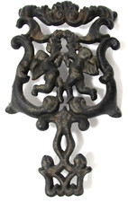 Vintage J H Wilton Black Cast Iron Footed Trivet Cherub Angel Filigree Design picture