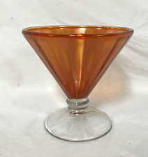 Marigold Carnival Glass Pedestal Compote Dish Orange Iridescent 5” Tall picture