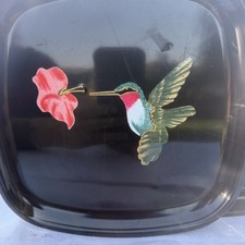 Vintage Hummingbird Couroc of Monterey tray Inlaid Black 8 1/2x8 8 1/2” rounded picture
