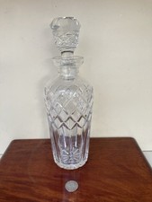 Vtg Crystal Wine Whisky Decanter Diamond Crosshatch Pattern Faceted Stopper 11” picture