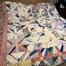 Antique Feed  Sack Crazy Patchwork Handmade Quilt 79