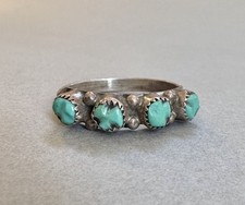 Old Pawn zuni Sterling Silver Turquoise Ring Size 8 picture